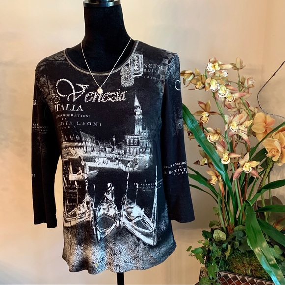 Cactus Tops - CACTUS  I  Venice, Italy Blk/White Embellished Top